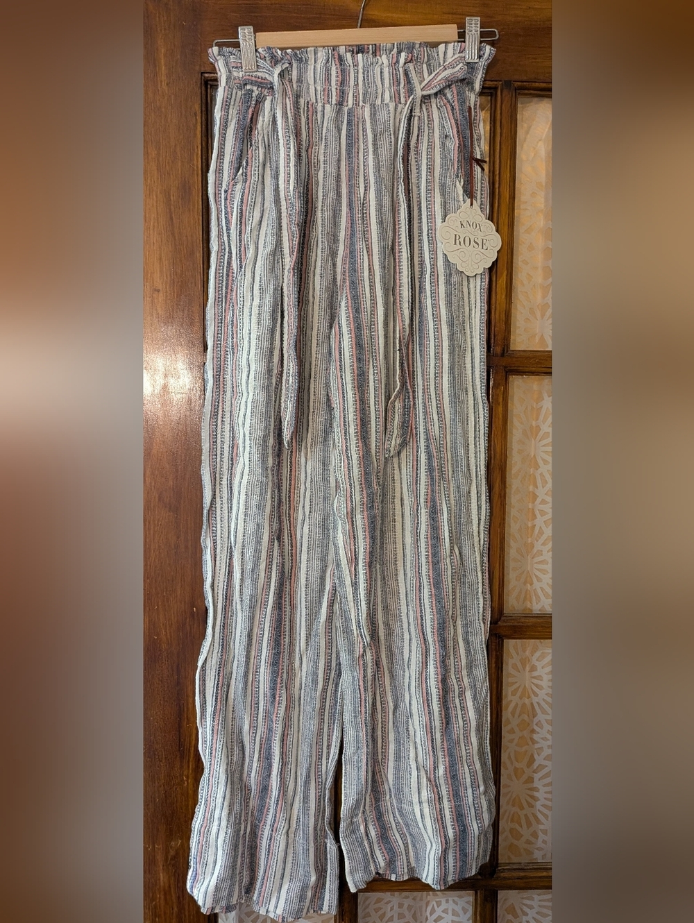 Knox Rose Striped Straight Leg Pants in White, Blue, Pink